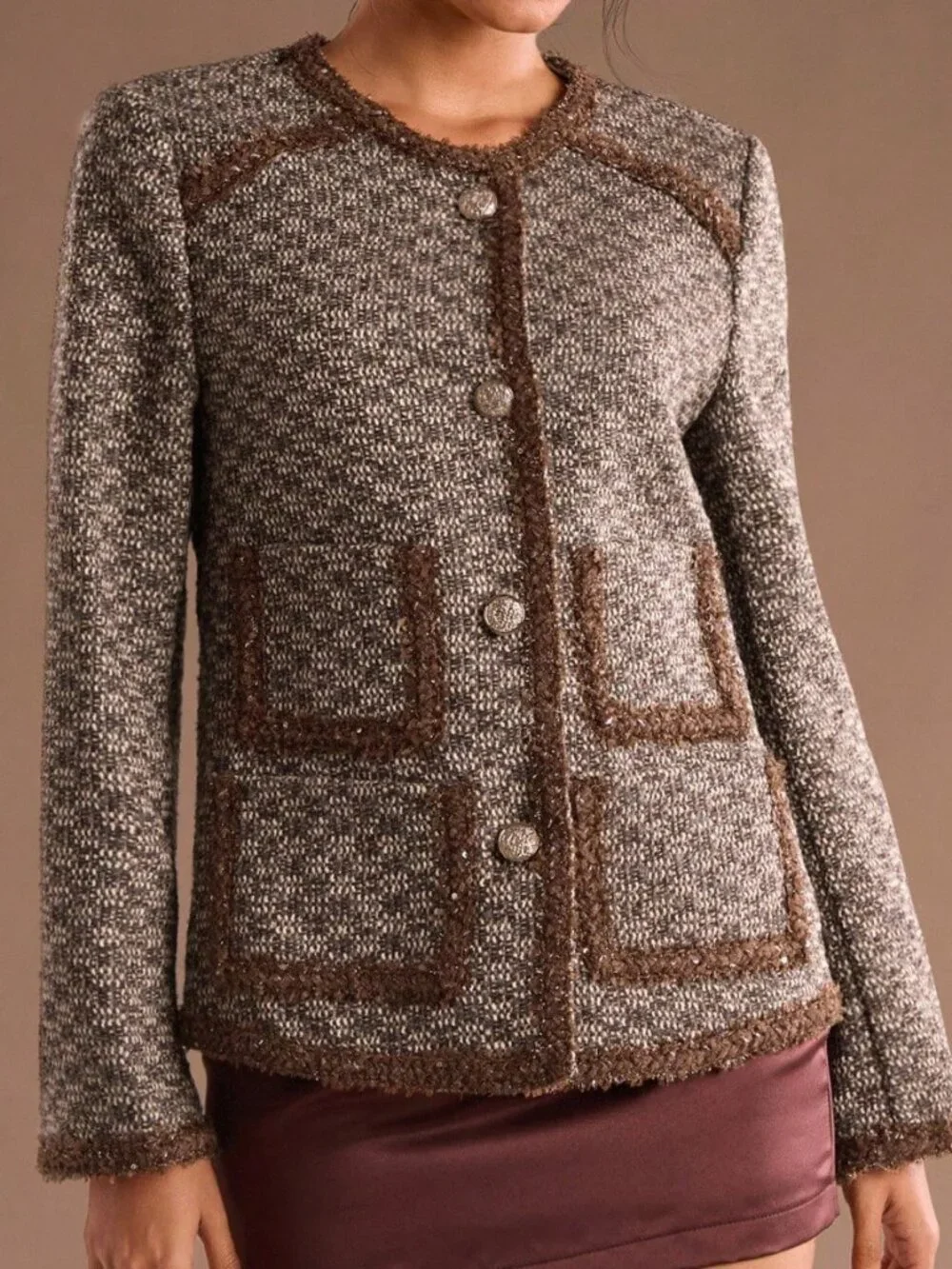 Elegant Women's Long Sleeve Tweed blazer Jacket